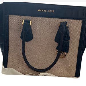 Michael Kors Canvas and Blue Leather Satchel